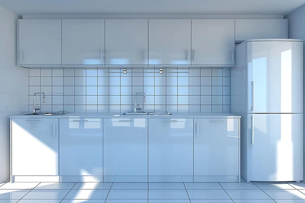 Cocina minimalista con iluminación natural — Render con V-Ray